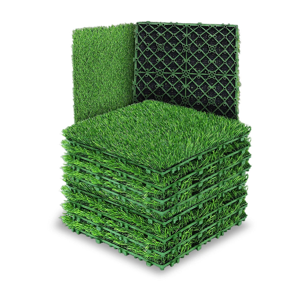 10Pcs 12x12 Inch Realistic Grass Turf Tile Interlocking Grass Deck Tiles Turf Mat Grass Rug for Garden Lawn Patio Balcony