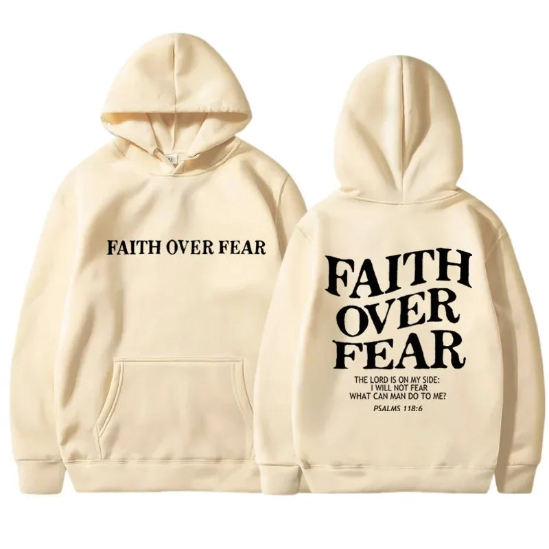 FAITH OVER FEAR Print Hoodies for Men Women Casual Long Sleeve Hooded Sweatshirts Hip Hop Harajuku Hoodie Y2k Men Tops Hoodie