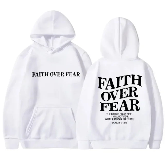 FAITH OVER FEAR Print Hoodies for Men Women Casual Long Sleeve Hooded Sweatshirts Hip Hop Harajuku Hoodie Y2k Men Tops Hoodie